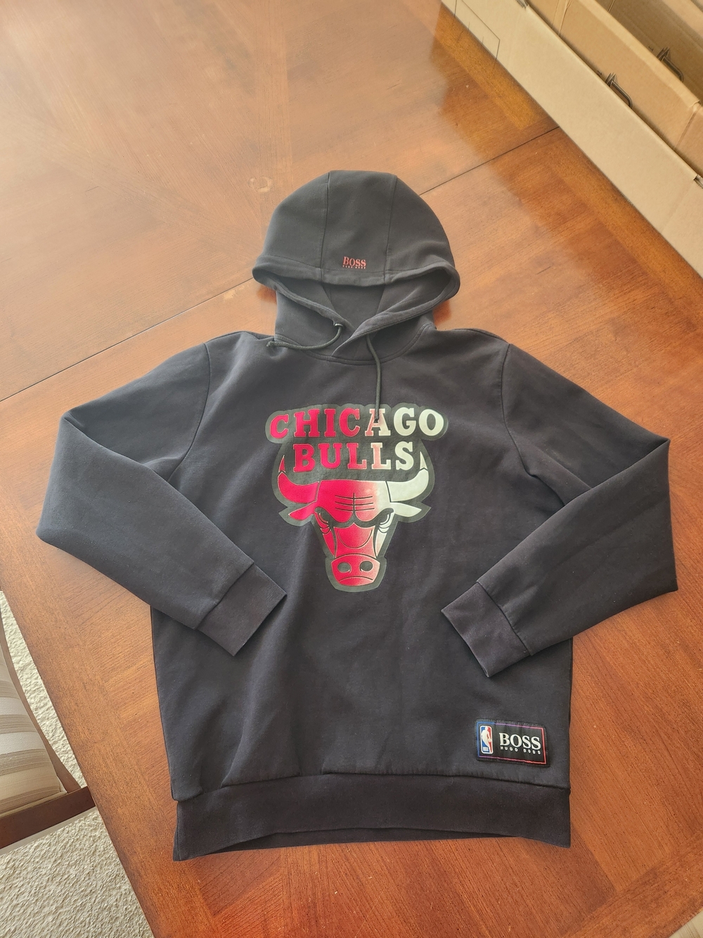 Hugo Boss Black Hoodie with Red & White Chicago Bulls Logo Men Medium